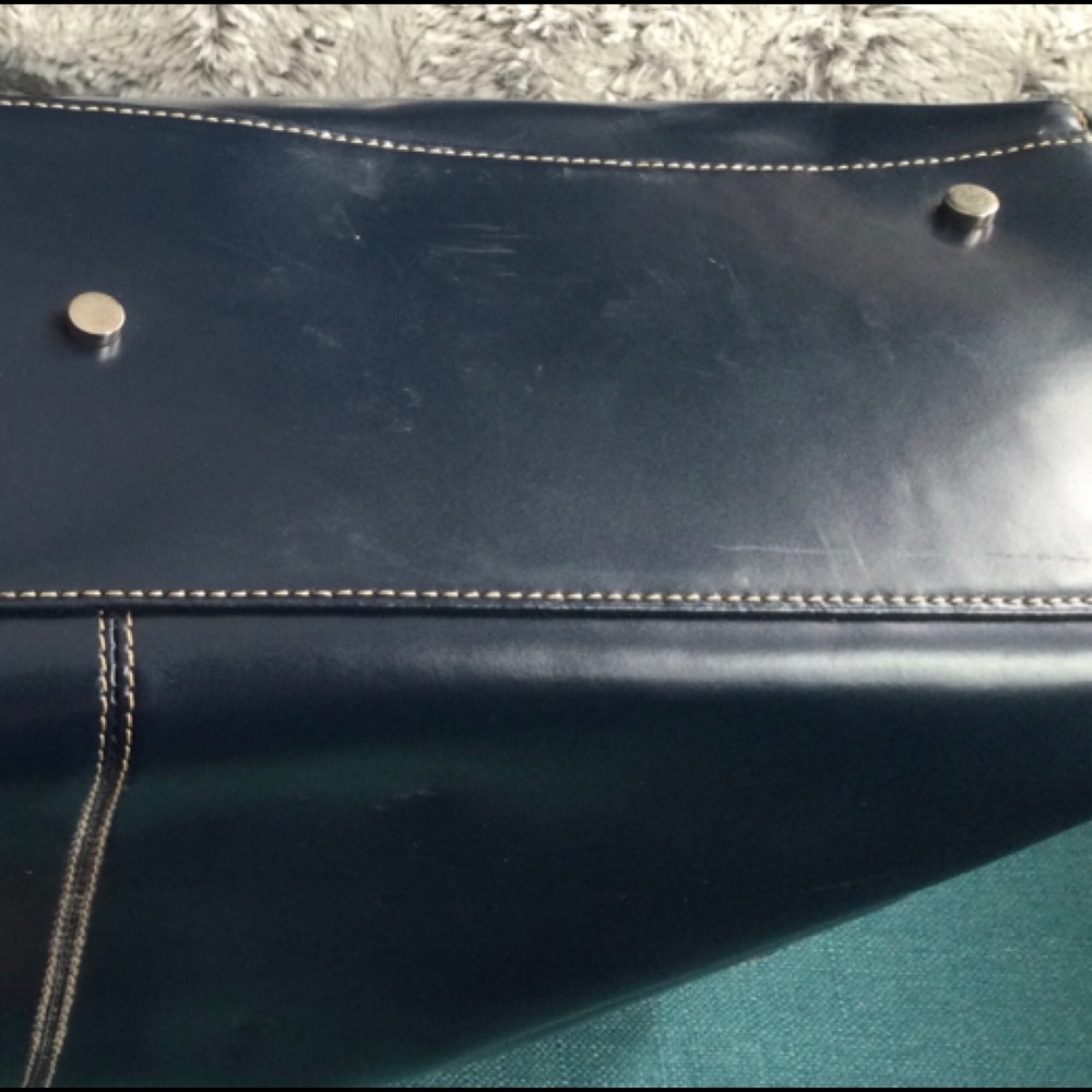 Large blue leather tote